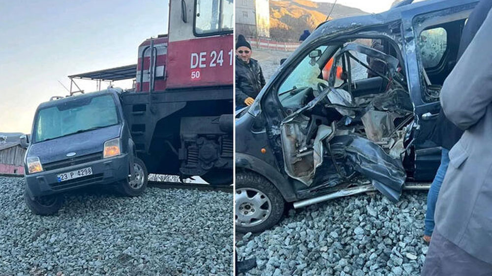 Elazığ'da feci kaza: Yük treni hafif ticari araca çarptı
