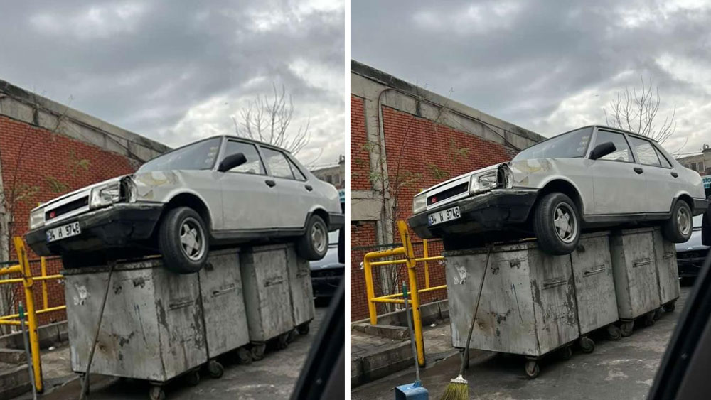 Sürücüye sinirlendi: Arabayı çöp konteynerine attı!
