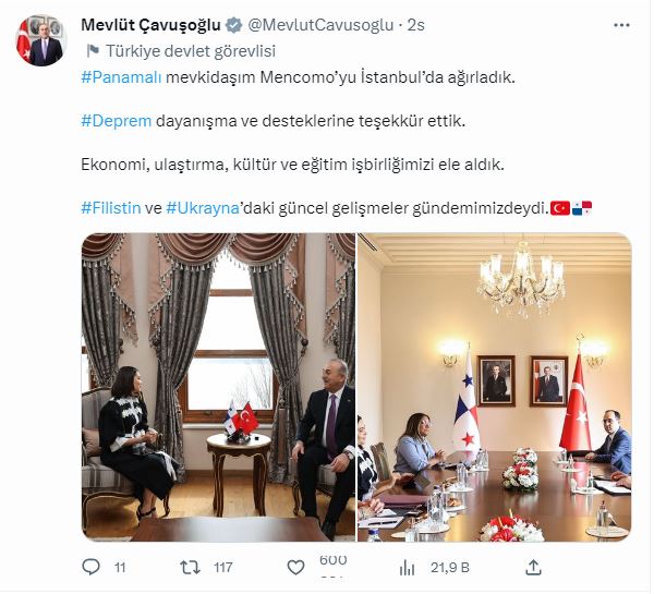 Bakan Çavuşoğlu, Panamalı mevkidaşı Mencomo görüştü