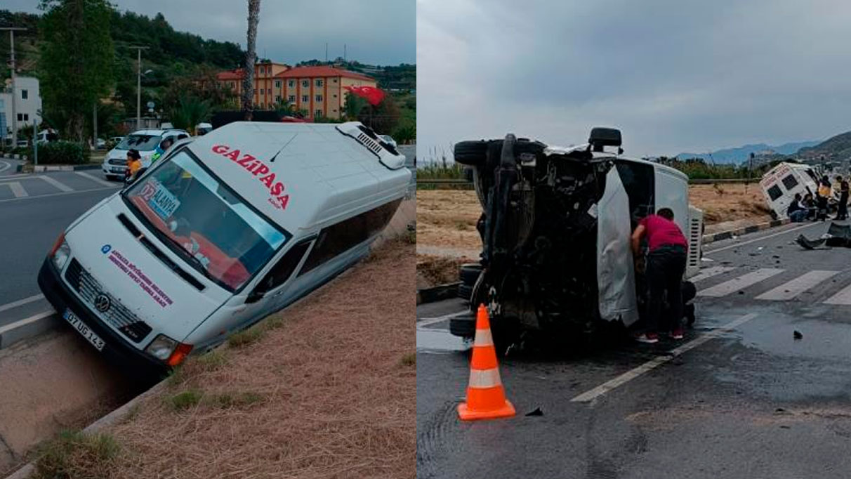 Antalya'da feci kaza: Minibüs ile kamyonet çarpıştı. 9 yaralı