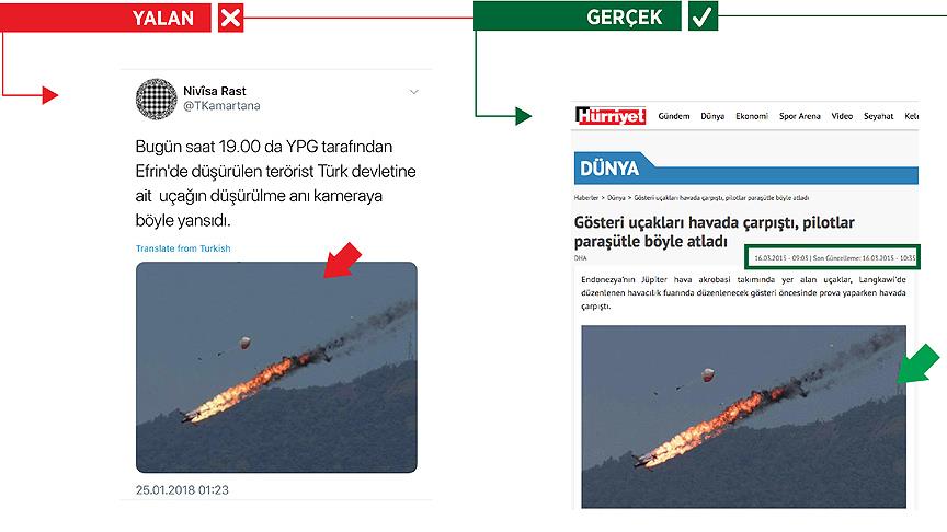 Terör örgütü Malezya'da düşen akrobasi uçağını 'Afrin' diye paylaştı