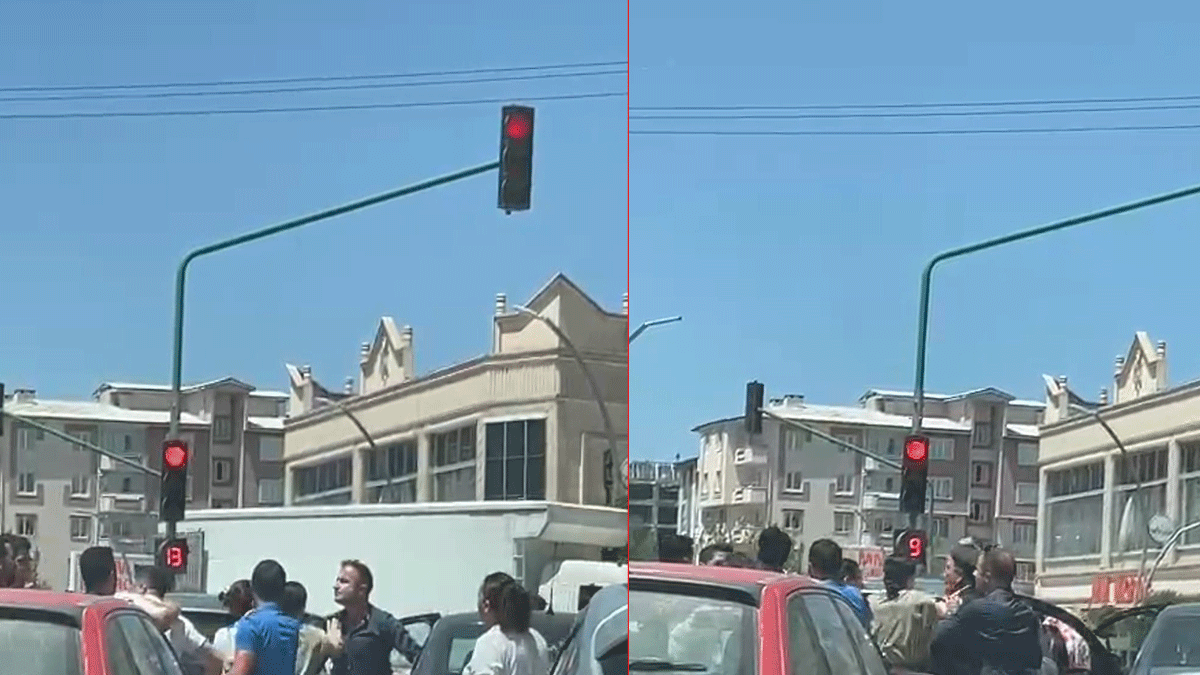 Sürücülerin kırmızı ışıkta 'yol verme' kavgası