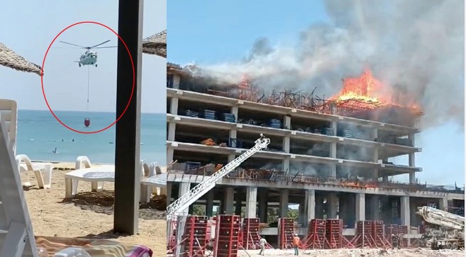 Otel inşaatında yangın