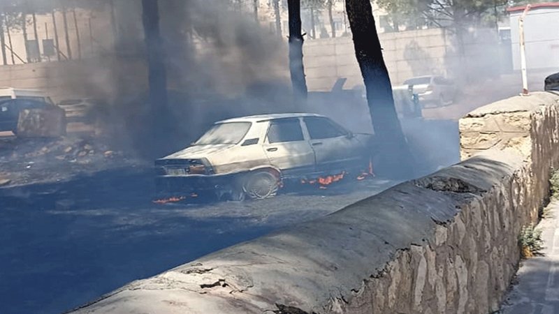 Otomobildeki yangın, ağaçlara da sıçradı