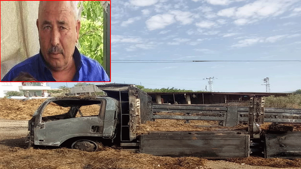 Saman balyası yüklü kamyon yandı