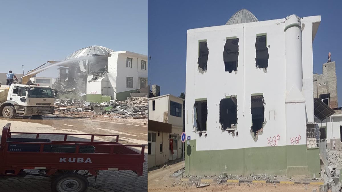 Ağır hasar alan cami yıkıldı