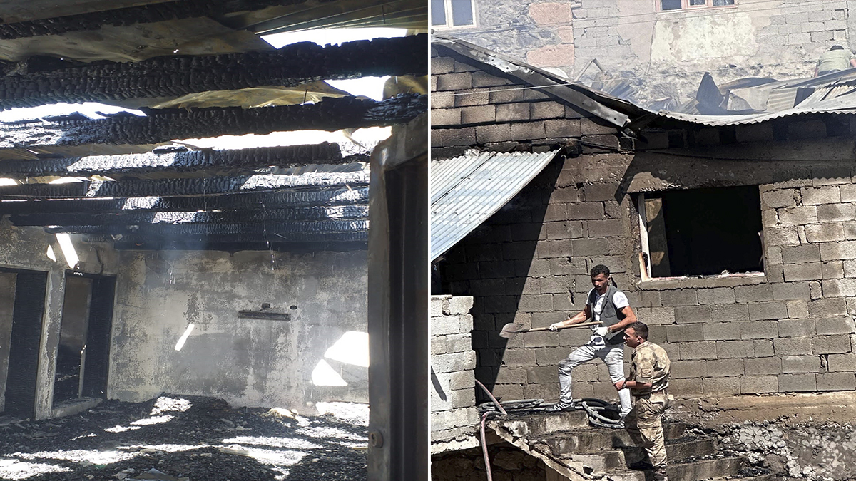 Yangında ev tamamen kül oldu