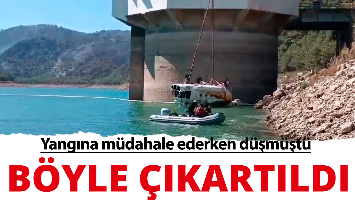 İzmir'deki yangına müdahale ederken düşen helikopter böyle çıkartıldı