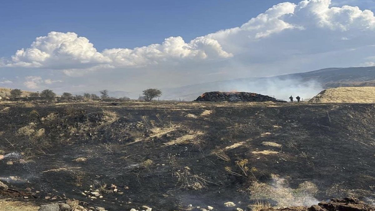 Sivas'ta çıkan yangında 2 bin balya saman yandı