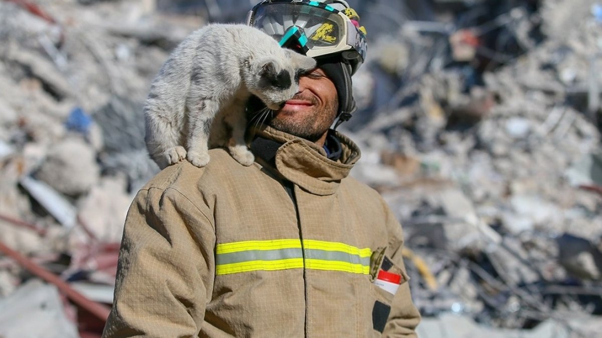 Depremde kurtardığı 'Enkaz' isimli kediyle birlikte yaşıyor
