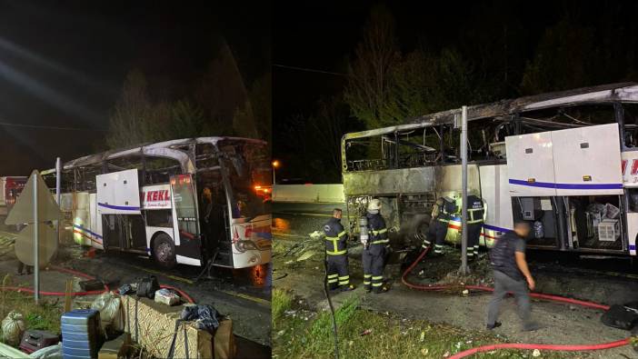 Yanan otobüsten geriye hurda yığını kaldı