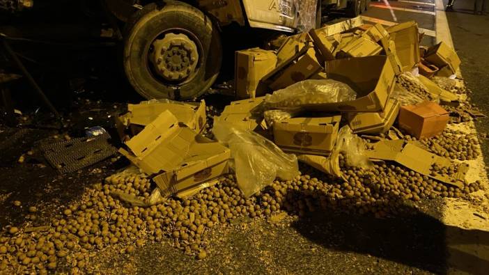 Pendik’te TEM Otoyolu’nda tır bariyerlere çarptı