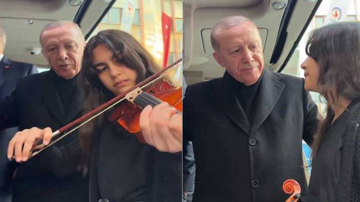 Erdoğan, keman çalan öğrenciye eşlik etti
