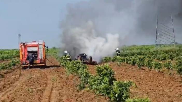 Adana'da traktör alev alev yandı