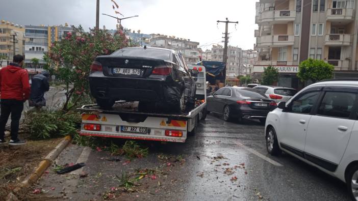 Refüje çıkan otomobil ağaçları devirdi