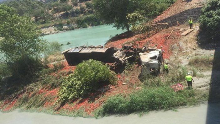 Domates yüklü TIR devrildi, şoför öldü