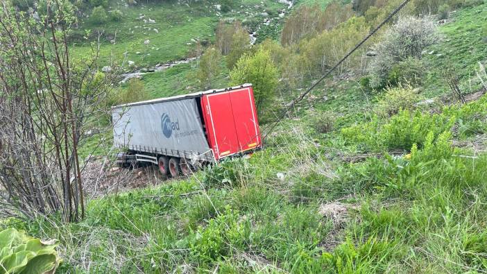 Virajı alamayan TIR şarampole yuvarlandı