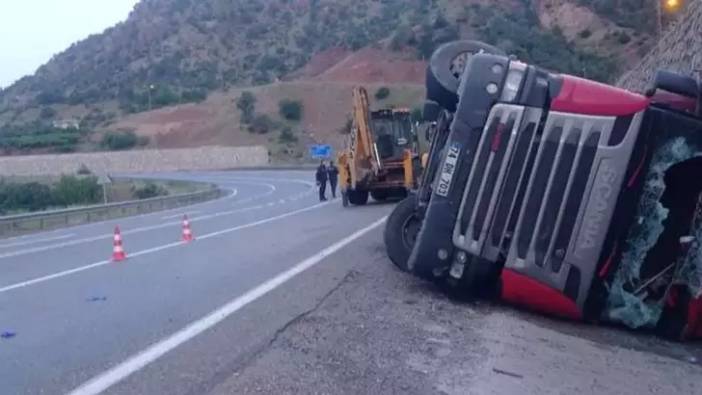 TIR devrildi dorsedeki 100 koyun telef oldu