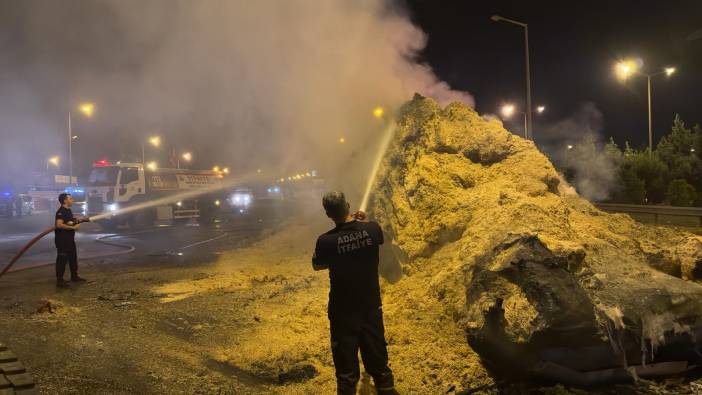 Adana'da saman yüklü TIR küle döndü