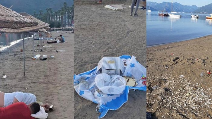 Marmaris sahillerinde bayram çöpü