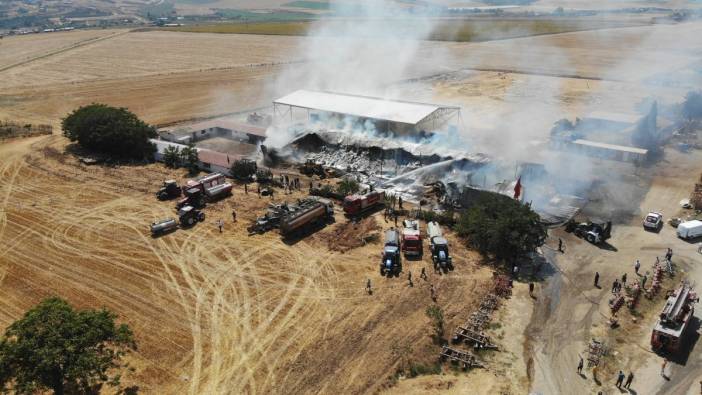 Tekirdağ'da bulunan bir çiftlikte 15 bin saman balyası kül oldu