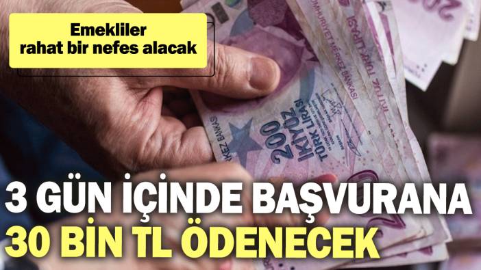 Emekliler rahat bir nefes alacak: 3 gün içinde başvurana 30 bin TL ödeme yapılacak