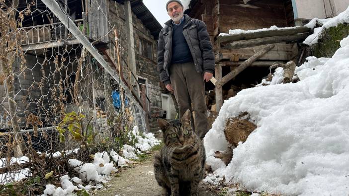 Karda mahsur kalan kedilerine her gün yiyecek taşıyor