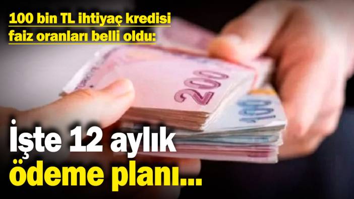 100 bin TL ihtiyaç kredisi faiz oranları belli oldu: İşte 12 aylık ödeme planı...