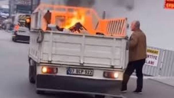 Gelişigüzel attığı sigara kamyonetin kasasındaki malzemeleri tutuşturdu