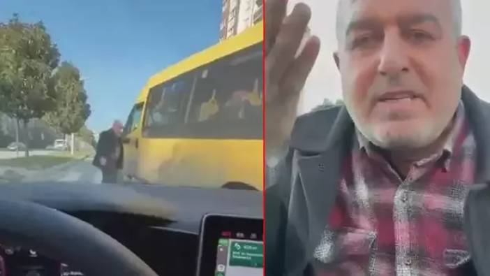 Cipin önünü kesen minibüs sürücüsü önce hakaret etti, ardından cama tükürdü