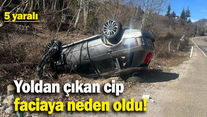 Yoldan çıkan cip ters döndü: 5 yaralı