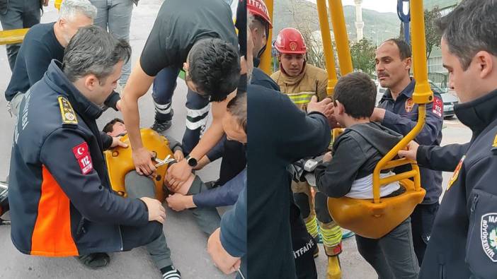 Salınacağa sıkışan çocuk itfaiye ekiplerinin müdahalesiyle kurtarıldı