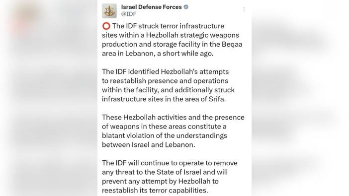 İsrail, Hizbullah hedeflerine saldırı düzenlediğini açıkladı