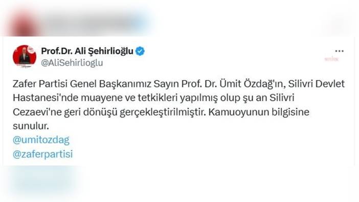 Ümit Özdağ, sağlık sorunları nedeniyle duruşmaya katılamadı