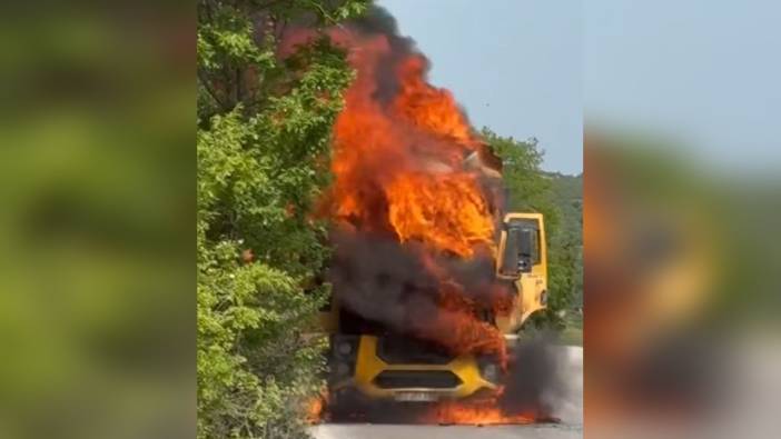 Kocaeli'nde damperli tır alev alev yandı