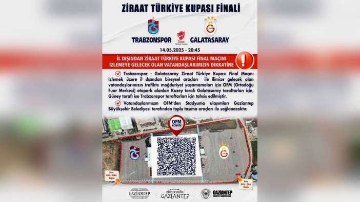 Gaziantep'te kupa finali öncesi taraftarlara park alanı duyurusu