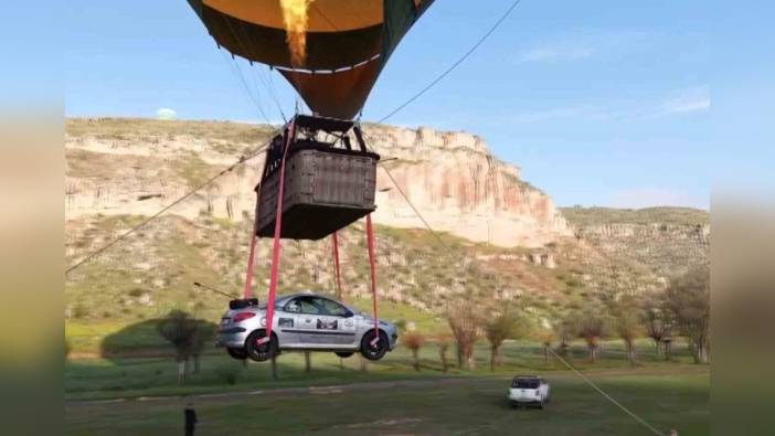 Aksaray'da ralli heyecanı: Otomobil sıcak hava balonuyla uçtu