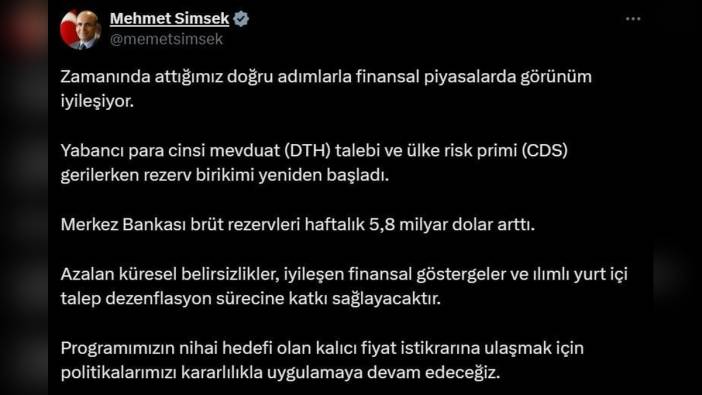 Bakan Şimşek: Zamanında attığımız adımlarla finansal piyasalarda görünüm iyileşiyor