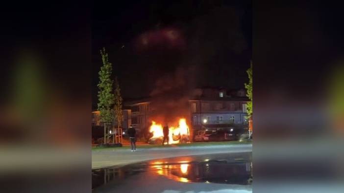 Sakarya'da hafif ticari araç alev alev yandı