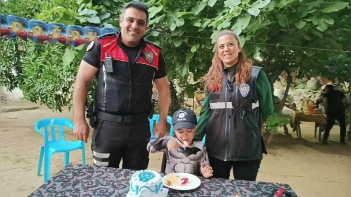 Nazilli polisi, kalp ameliyatı olacak Eymen'in doğum gününü kutladı