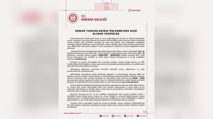 Ankara'da ormanlara girişler 10 Haziran-30 Eylül arasında yasaklandı