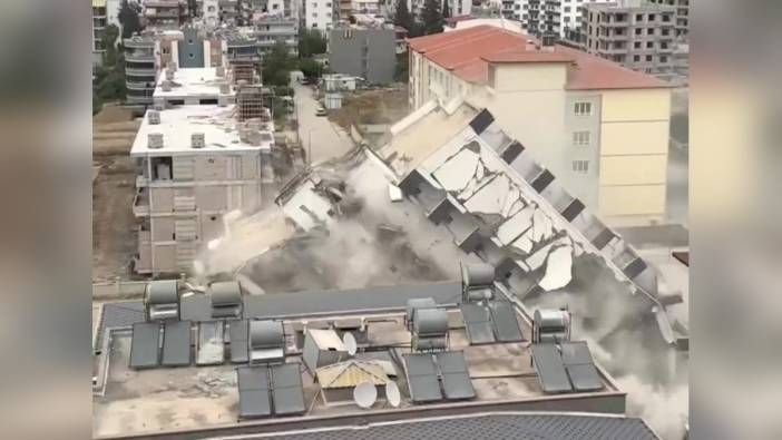 Hatay'da 7 katlı bina kontrollü olarak yıkıldı