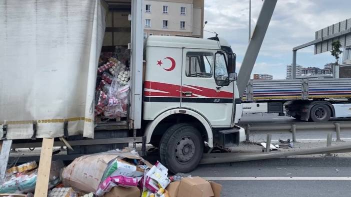 Başakşehir'de kamyon kazası: Kedi ve köpek mamaları yola saçıldı