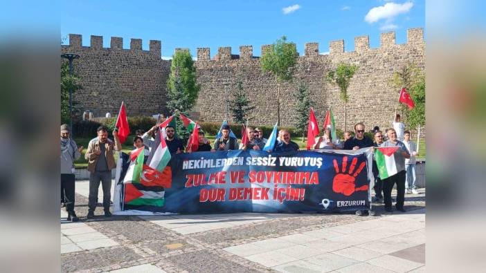 Erzurum'da sağlıkçılardan Gazze'ye destek yürüyüşü