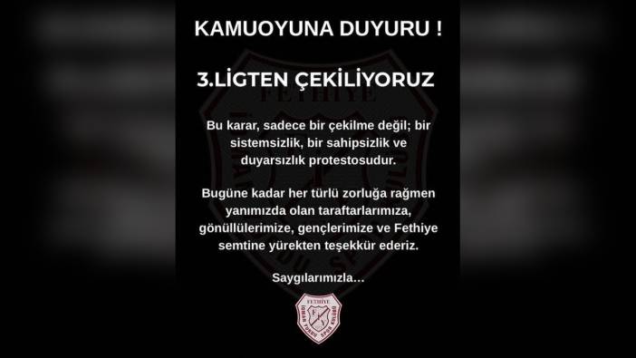 Fethiye İdman Yurdu Spor Kulübü, 3'üncü Lig'den çekildi