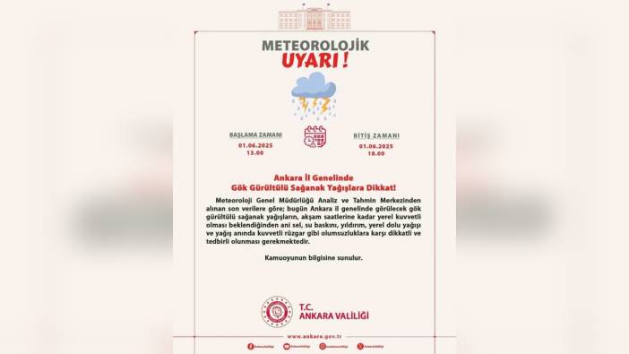 Ankara Valiliği'nden kuvvetli sağanak uyarısı