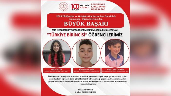 Zonguldak'ta üç öğrenci bursluluk sınavında 500 tam puan aldı