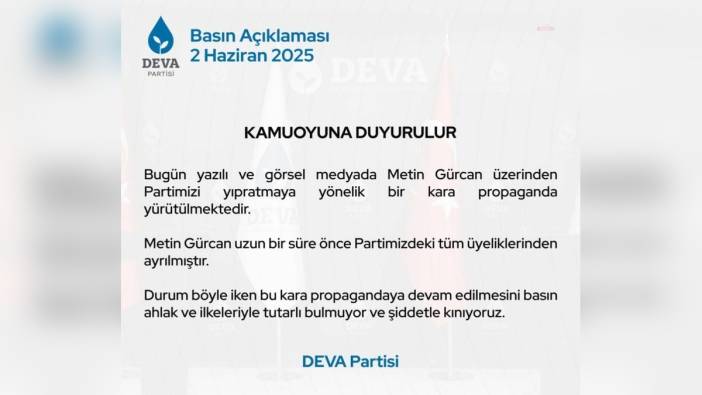 DEVA Partisi'nden Metin Gürcan açıklaması: 'Kara propaganda yürütülüyor'