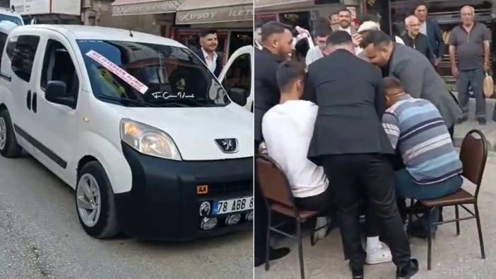 Düğün konvoyunun önünü kesip tavla oynayan gençler, kameralara böyle yansıdı