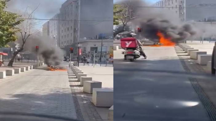 Motosikletini sokak ortasında ateşe verdi
